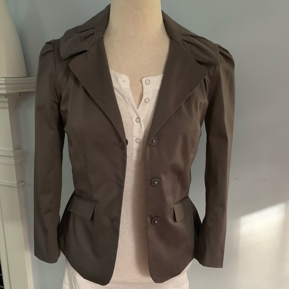 LOFT peplum blazer w/ portrait collar taupe jacket - Picture 2 of 16
